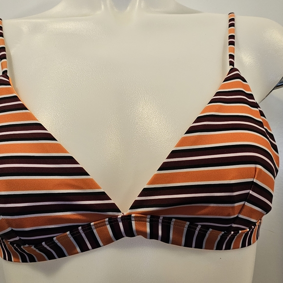 Daze Dayz SUNSET Orange Striped BIKINI SET Bralette High Waisted Bottom Medium - Picture 2 of 10